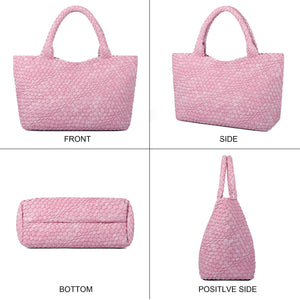 Woven Bag for Women, Fashion Top Handle Shoulder Bag Vegan Leather Shopper Bag Large Travel Tote Bag