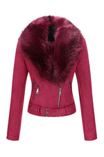 Load image into Gallery viewer, Bellivera Women's Faux Leather Suede Jacket Motocycle Sherpa-Lined Coat with Removable Fur Collar 8830 Red M
