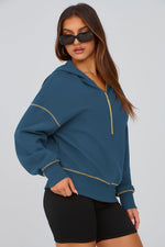 Load image into Gallery viewer, PRETTYGARDEN Women&#39;s Hooded Sweatshirts Long Sleeve Half Zip Cropped Hoodie Pullover Winter Fashion Clothes (Dark Blue,Medium)
