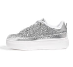 Load image into Gallery viewer, LUCKY STEP Platform Glitter Sneakers for Women Fashion Sparkly Bling Shiny Low Top Tennis Sneakers Faux Leather Casual Walking Shoes(Silver Glitter,10)
