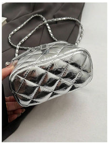 Floerns Women's Square Mini Bucket Quilted Crossbody Hobo Bag Satchel Purse with Chain Strap Silver One Size