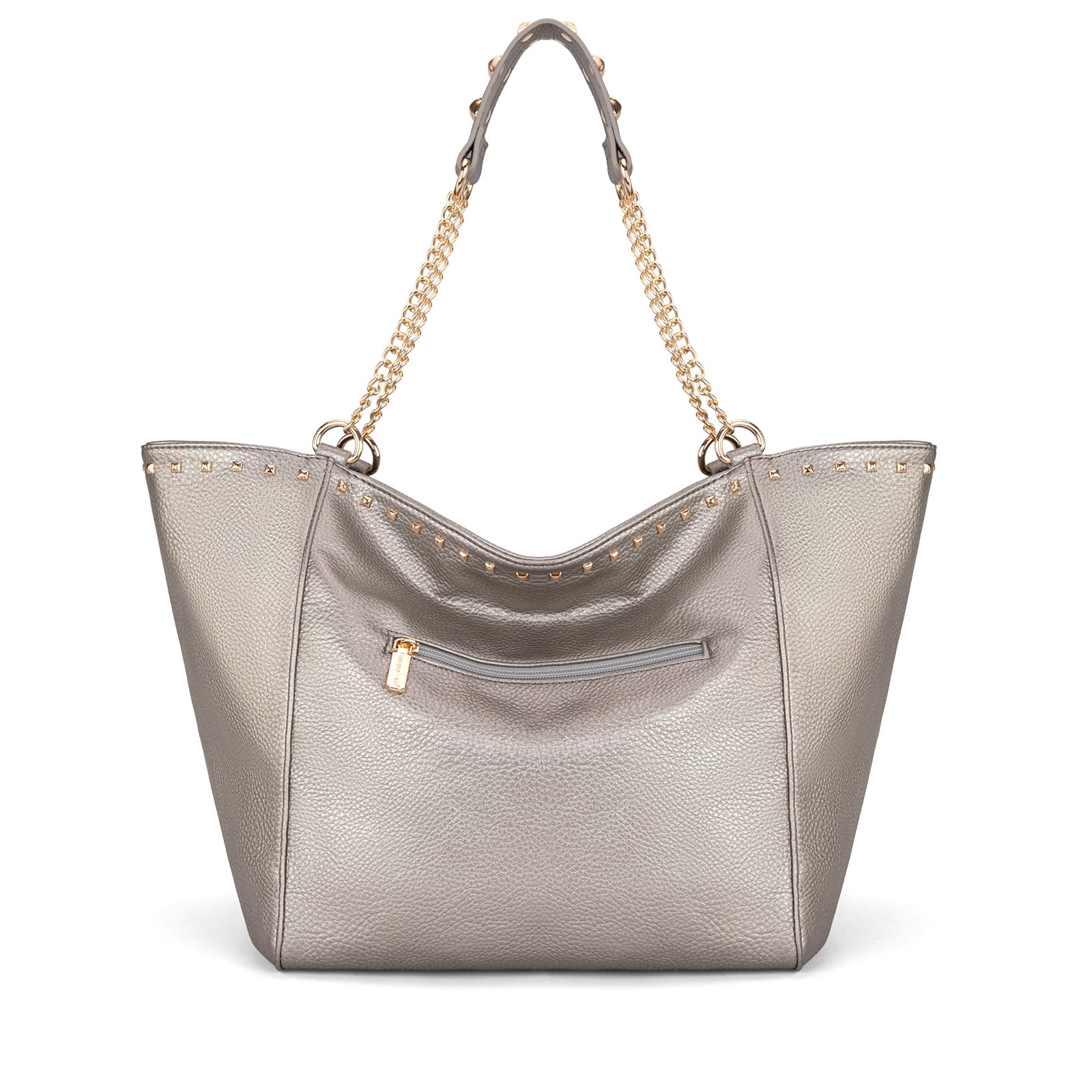 Montana West Oversized Tote Bag for Women Work Handbag Hobo Bag with Chain Handle and Rivets Decoration Pewter MWC-2751PT