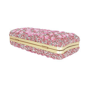 MAIRLOM Rhinestone Clutch Purses for Women Evening Wedding Formal - Pearl Clasp Handbag Crystal Gemstone Bag for Party Prom(Pink)