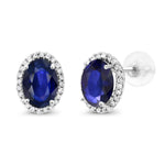 Load image into Gallery viewer, Gem Stone King 10K White Gold 7X5MM Oval Gemstone Birthstone and White Diamond Halo Earrings | White Gold Earrings for Women
