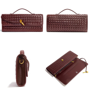 NEWROGENG Woven Clutch Purses for Women, Leather Evening Bag Shoulder Handbag Formal Satchel Crossbody Purse Party Bag, Burgundy Red