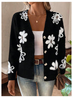 Load image into Gallery viewer, SHENHE Women's Floral Print Button Down Cardigan V Neck Drop Shoulder Knit Outerwear Black Medium
