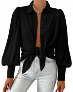 Load image into Gallery viewer, BTFBM Women Fashion Button Down Shirts V Neck Printed Solid Boho Long Sleeve Blouses Dressy Casual Summer Fall Tops(Solid Black, Medium)
