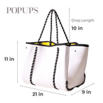 Load image into Gallery viewer, POPUPS Large Neoprene Tote Bag for Women - PVC Dotted Everyday Designer Handbag - Travel Work Beach - Pockets, Zipper Pouch (White)
