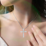 Load image into Gallery viewer, OKISIL Cross Necklace for Women, 925 Sterling Silver 18K Gold Plated Cross Necklaces for Women, Cross Pendant with 5A Cubic Zirconia Diamond, Birthday Christmas Jewelry Gifts for Women Her Wife (White gold)
