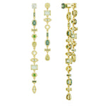 Load image into Gallery viewer, Swarovski Gema Drop Earrings, Asymmetrical design, Mixed cuts, Long, Green, Gold-tone Finish
