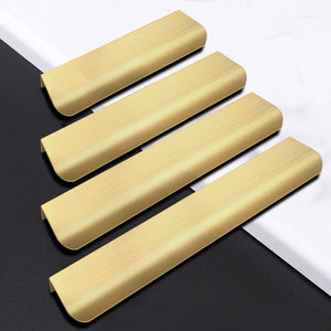 LEAPHZOT 4 Pack 16" (400mm) Overall Length Edge Finger Pull,Brushed Brass Concealed Kitchen Cabinet Handle,Top Mount Flat Cabinet Pulls for Cupboard Door Drawer,6814