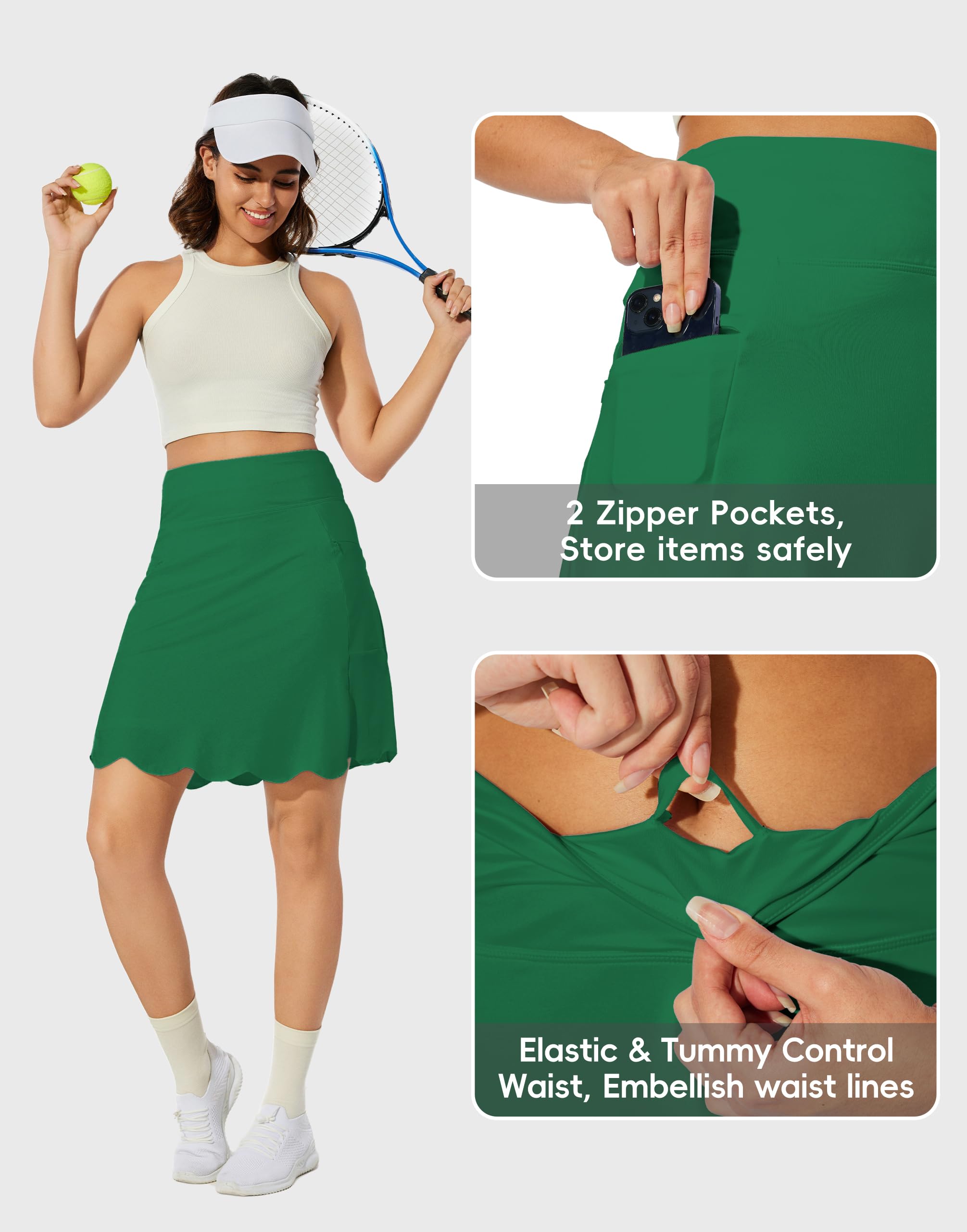M MOTEEPI Skorts for Women Dressy Casual Knee Length Athletic Skirt Long Tennis Skirts for Women Golf Skort Tennis Apparel Green Skort L