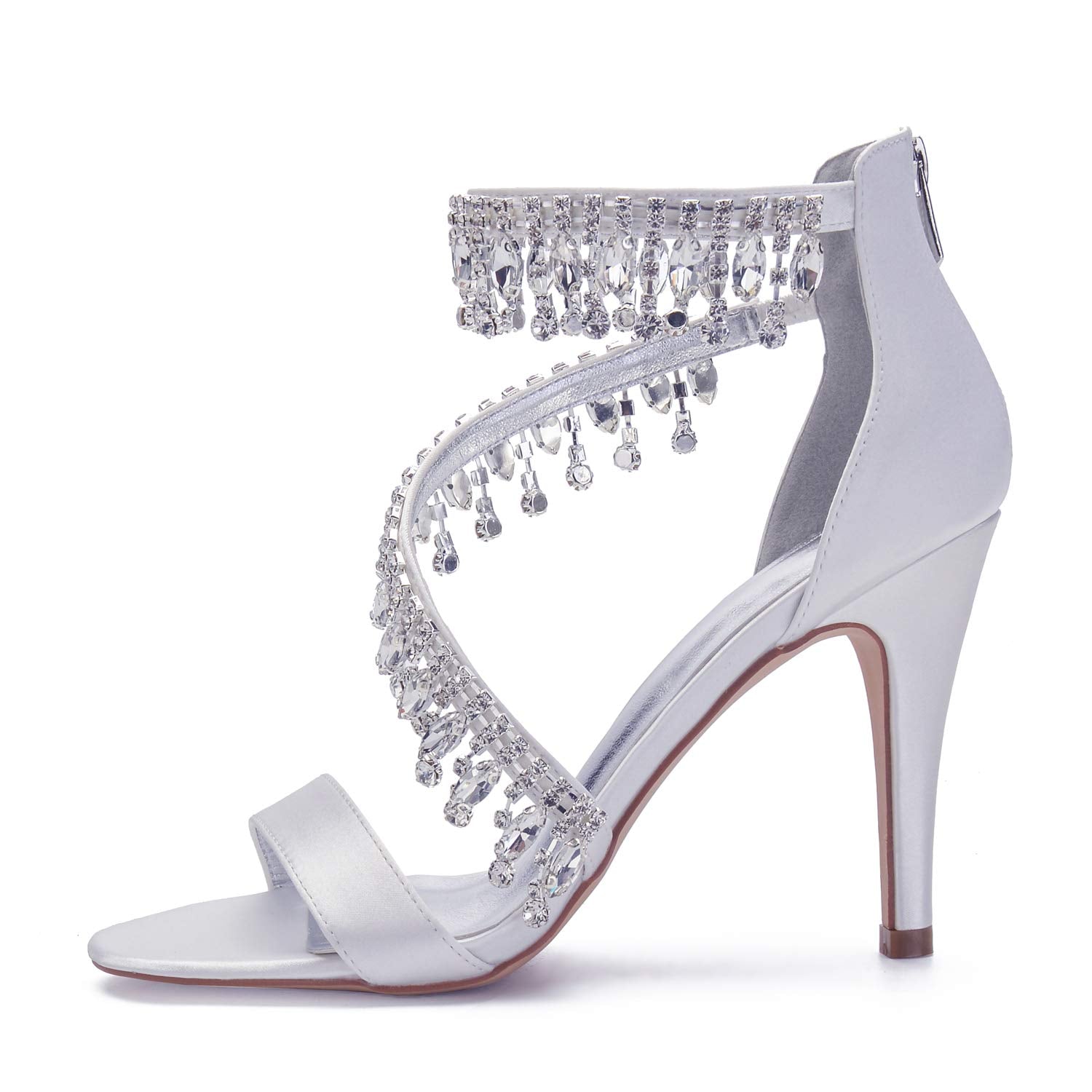 IN4 Wedding Shoes for Bride High Heels Sandals Ankle Strap Crystal Zipper Back Formal Evening Prom Party Dress Shoes Pumps for Women Champagne Size 11