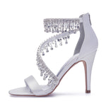 Load image into Gallery viewer, IN4 Wedding Shoes for Bride High Heels Sandals Ankle Strap Crystal Zipper Back Formal Evening Prom Party Dress Shoes Pumps for Women Champagne Size 11
