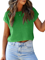 Load image into Gallery viewer, LCXWFE Womens Summer Cropped Sweater Vest Trendy Cap Sleeve Crop Tops Crew Neck Loose Knit Tank Top
