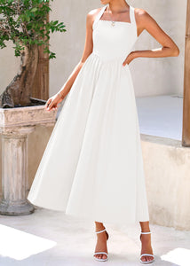 KIRUNDO Women Summer Sleeveless Halter Maxi Dress Sundress 2025 Casual Flowy Wedding Guest Cocktail Beach Vacation Dresses(White, Medium)
