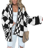 Load image into Gallery viewer, BTFBM Casual Cardigan Sweater for Women Fall 2025 Long Sleeve Open Front Chunky Knit Sweaters Checkered Outwear Coat(Black,Medium)
