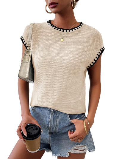 Women's Cap Sleeve Knit Sweater Tops Sleeveless Vest Summer Tops 2025 Sweaters Fashion Tank Tops Trendy T Shirts Fall Khaki