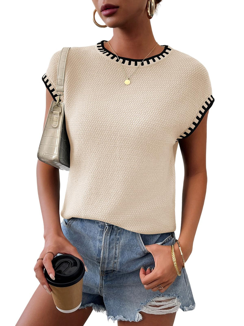 Women's Cap Sleeve Knit Sweater Tops Sleeveless Vest Summer Tops 2025 Sweaters Fashion Tank Tops Trendy T Shirts Fall Khaki
