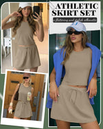 Load image into Gallery viewer, JoyMotion 2 Piece Skirt Sets for Women Cotton Summer Outfits Cropped Tennis Skirts Casual Lounge Matching Skort(Khaki,Medium)
