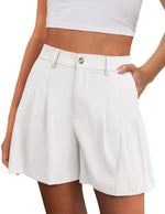 Load image into Gallery viewer, PRETTYGARDEN Womens Shorts Casual 2026 Summer Elastic High Waist Zipper Button Tailored Shorts Pleated Beach Vacation Clothes (White,Medium)
