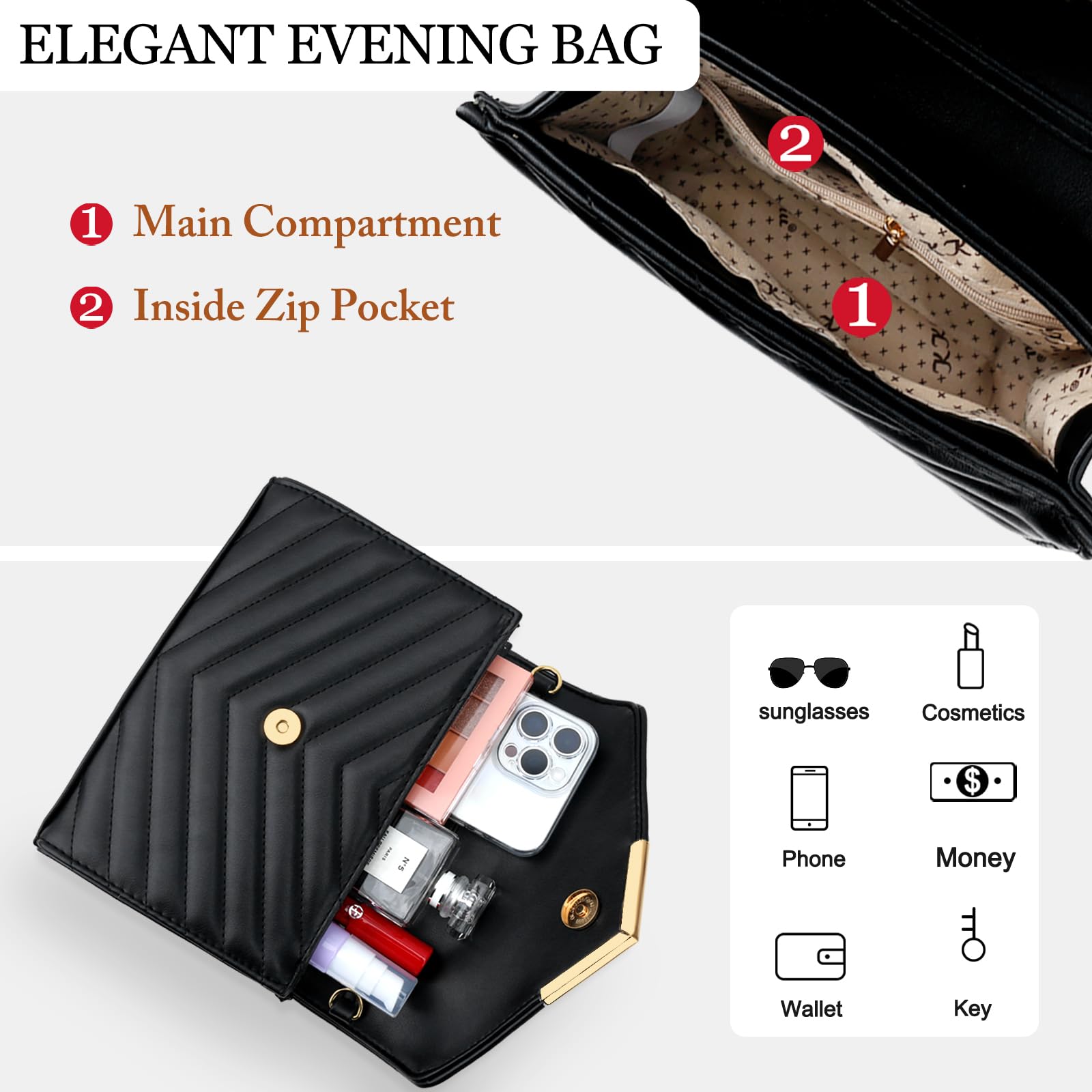 KKXIU Women Formal PU leather Evening Envelope Clutch Purses and Handbags for Party Wedding Prom Bridal (A-White)