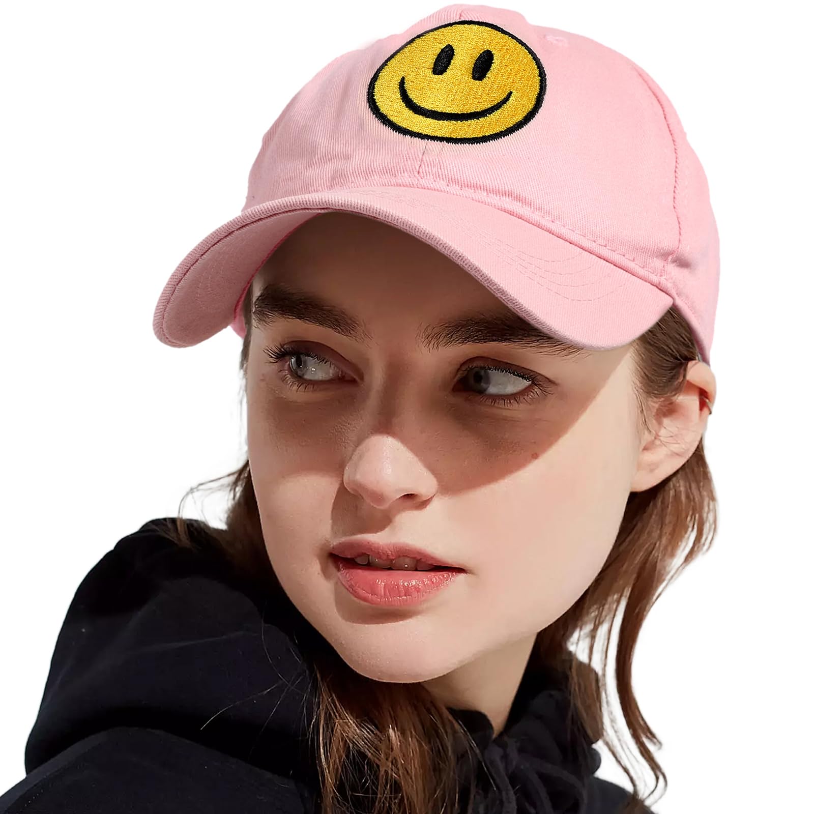 SONMONY Smile Face Baseball Cap for Women Men Cute Baseball Caps Unstructured Cotton Dad Hat Pink