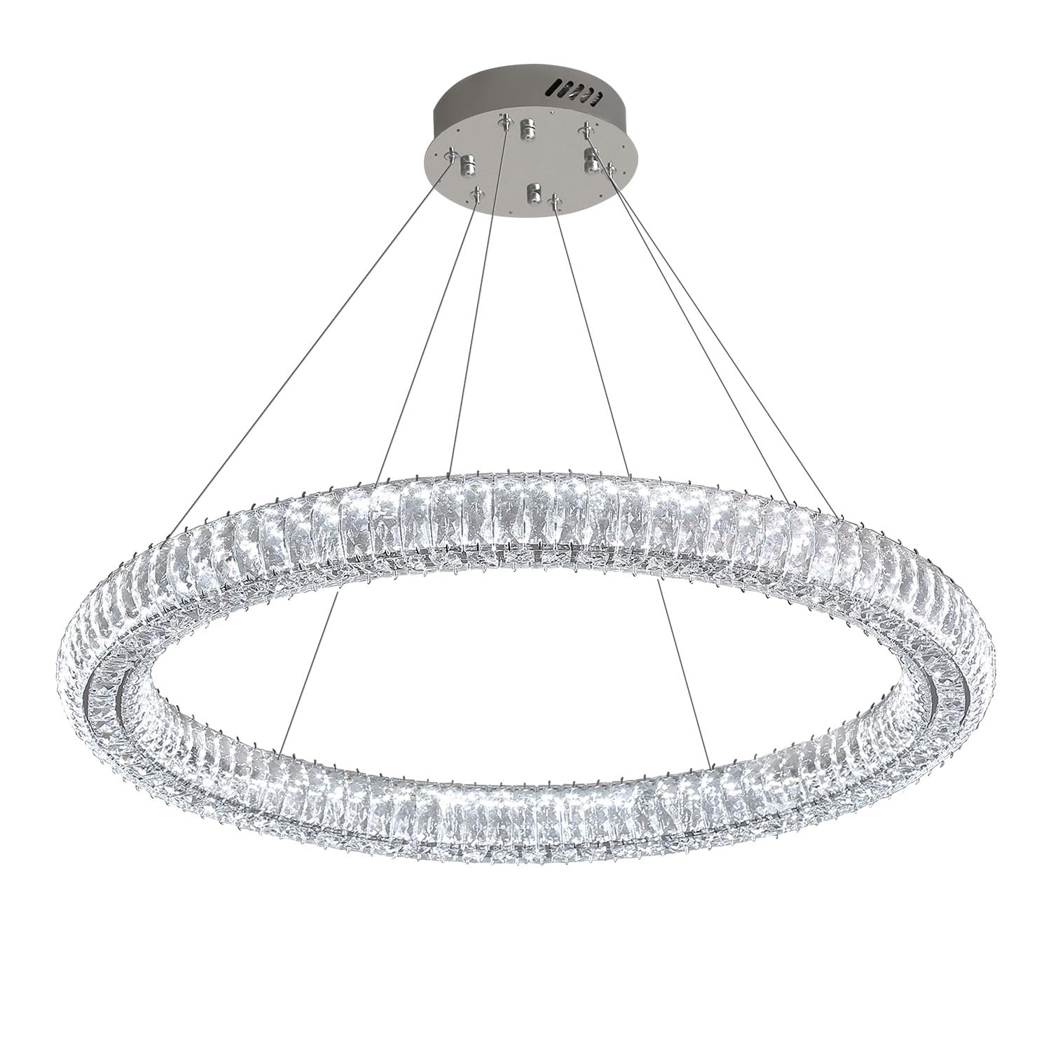 IDEQUY Modern Crystal Chandelier Dimmable LED 47.5" Ring Pendant Light Adjustable Round Chrome Crystal Chandelier Light Fixtures for Dining Room Living Room