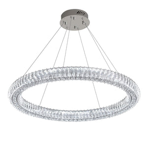 IDEQUY Modern Crystal Chandelier Dimmable LED 47.5" Ring Pendant Light Adjustable Round Chrome Crystal Chandelier Light Fixtures for Dining Room Living Room