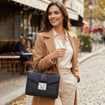 Load image into Gallery viewer, Women's Top Handle Bag with Strap Quilted Crossbody Bags Designer Handbags for Women Black Leather Cross body Purse Luxury Satchel Purses Flap Shoulder Bag
