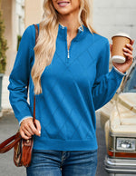 Load image into Gallery viewer, Women&#39;s Long Sleeve Argyle Knit Sweater Fitted Polo Pullover Work Casual Tops(XXL, Dodger Blue)
