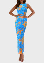 Load image into Gallery viewer, PRETTYGARDEN Wedding Guest Dresses for Women 2025 Summer Spring Floral Bodycon Sleeveless Mesh Maxi Long Dress(Floral Blue,Medium)
