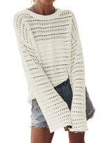 Load image into Gallery viewer, Sidefeel Womens Summer Outfit 2025 Lightweight Sweater Crochet Hollow Out Knit Fall Clothes Large White
