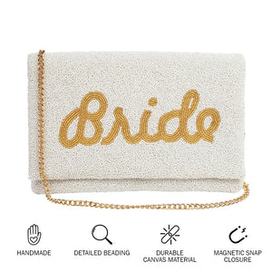 Pretty Robes BRIDE Clutch Purse for Wedding Day & Bachelorette Party,Bridal Purse, Gift for Bride To Be (Gold)