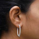 Load image into Gallery viewer, Inside Out Hoop Earrings for Women Round Lab Created Moissanite or Lab Grown Diamond Hoops in 14k White Gold Plated 925 Sterling Silver Fine Jewelry
