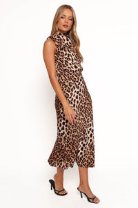 Petal & Pup Women's Anabelle Halter Neck Midi Dress, Leopard