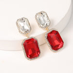 Load image into Gallery viewer, VANGETIMI Vintage Rhinestone Statement Earrings Fancy Big Crystal Rectangle Drop Dangle Earrings Evening Prom Pageant Jewelry Earrings for Women (Red-clear)
