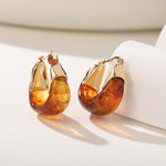 Load image into Gallery viewer, 14K Gold Plated Amber Resin Hoop Earrings for Women, Hypoallergenic Chunky Gold Hoops, Trendy Brown Earrings Jewelry Gifts
