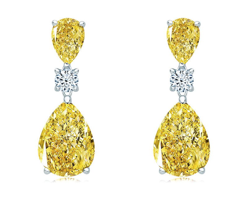 AINUOSHI Dangle Earrings for Women, Yellow Cubic Zirconia Drop Radiant Cut S925 Imitation Diamond S925 Sterling Silver Earring Hypoallergenic Jewelry for Her Girlfriend Mom Wife