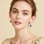 Load image into Gallery viewer, Austrian Crystal Hollow Teardrop Halo Drop Dangle Earrings for Women 14K Rose Gold Plated Hypoallergenic Jewelry (Bermuda Blue)
