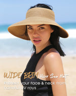 Load image into Gallery viewer, FURTALK Sun Visor Hats for Women Wide Brim Straw Ponytail Summer Beach Hat UV UPF Packable Foldable Travel Khaki
