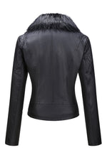 Load image into Gallery viewer, Bellivera Women's Faux Leather Short Jacket Moto Sherpa-Lined Coat with Removable Fur Collar 9201 Black L

