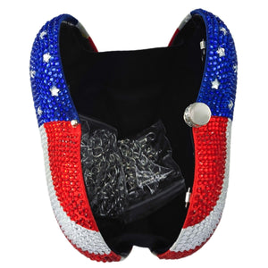 Boutique De FGG The American National Flag Crystal Clutch Purse for Women Evening Bags Party Chain Shoulder Handbags,Mini,Heart