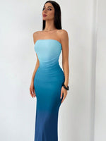 Load image into Gallery viewer, LIGHT DOT Women&#39;s Summer Dress Gradient Strapless Tube Dress Bodycon Long Dress Side Slit Mesh Layered (Blue,XL)
