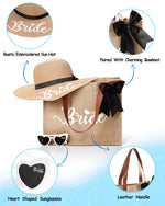 Load image into Gallery viewer, Percozzi Bride Set Including Tote Bag, Sun Hat, and Glasses for Honeymoon, Beach, Bridal Shower, and Summer Wedding Gifts
