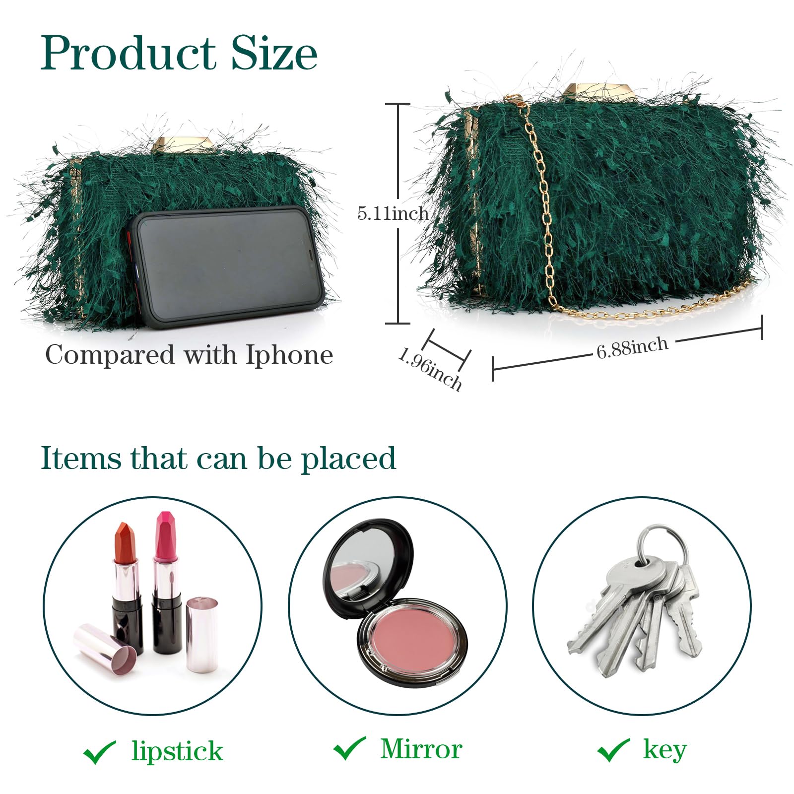 Clutch Purse for Women Cute Handbags Top Handle Evening Bag Crossbody Bag Shoulder Bag for Wedding Party Prom Banquet (Green)