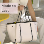 Load image into Gallery viewer, POPUPS Large Neoprene Tote Bag for Women - PVC Dotted Everyday Designer Handbag - Travel Work Beach - Pockets, Zipper Pouch (White)
