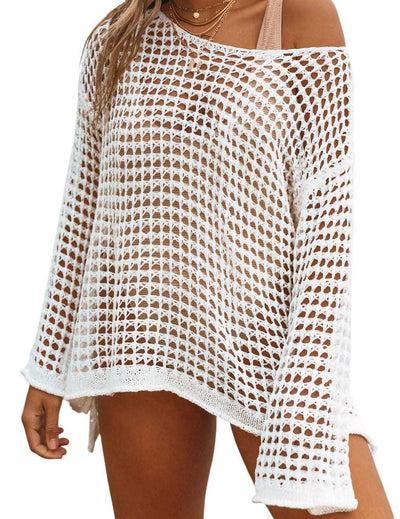 Bsubseach Crochet Cover Ups for Women Sexy Hollow Out Swim Cover Up Knit Summer Outfits White
