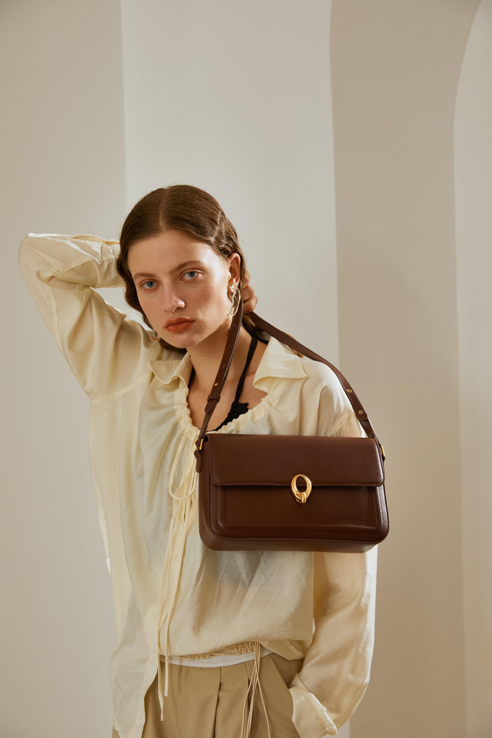 LAFESTIN Split Leather Shoulder Bags For Women with Adjustable Strap, Trendy Crossbody Purses For Women, Designer Inspire Handbags, Caramel Brown