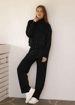 Load image into Gallery viewer, XIEERDUO Lounge Sets for Women 2025 Two Piece Beach Vacation Clothes Winter Essentials Luxury Women Fashion Zip Up Sweatshirt Sweatsuits Travel Outfits Wide Leg Sweatpant Black M
